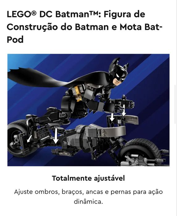 Figura construção LEGO Batman e Mota Bat-Pod selado c/ fatura