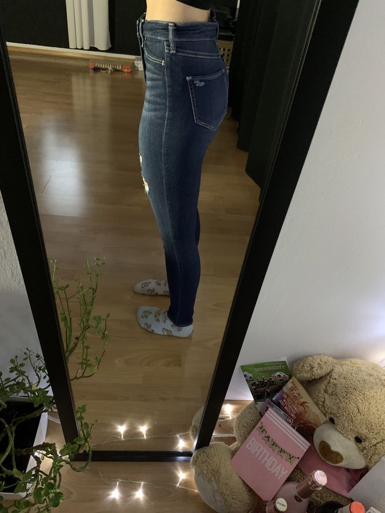 spodnie hollister z wysokim stanem skinny z dziurami bawełna