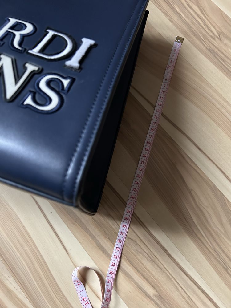 Granatowa pojemna torba elegancka Trussardi niebieska napis Logo