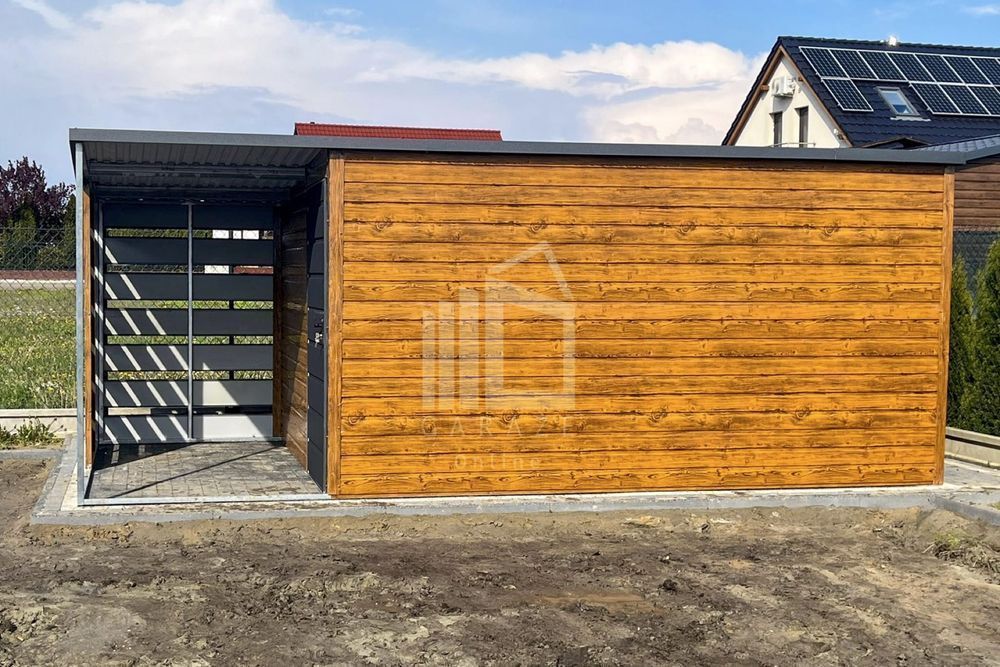 Schowek - Domek Ogrodowy 4X3M + Wiata - Drzwi Drewnopodobny Id557