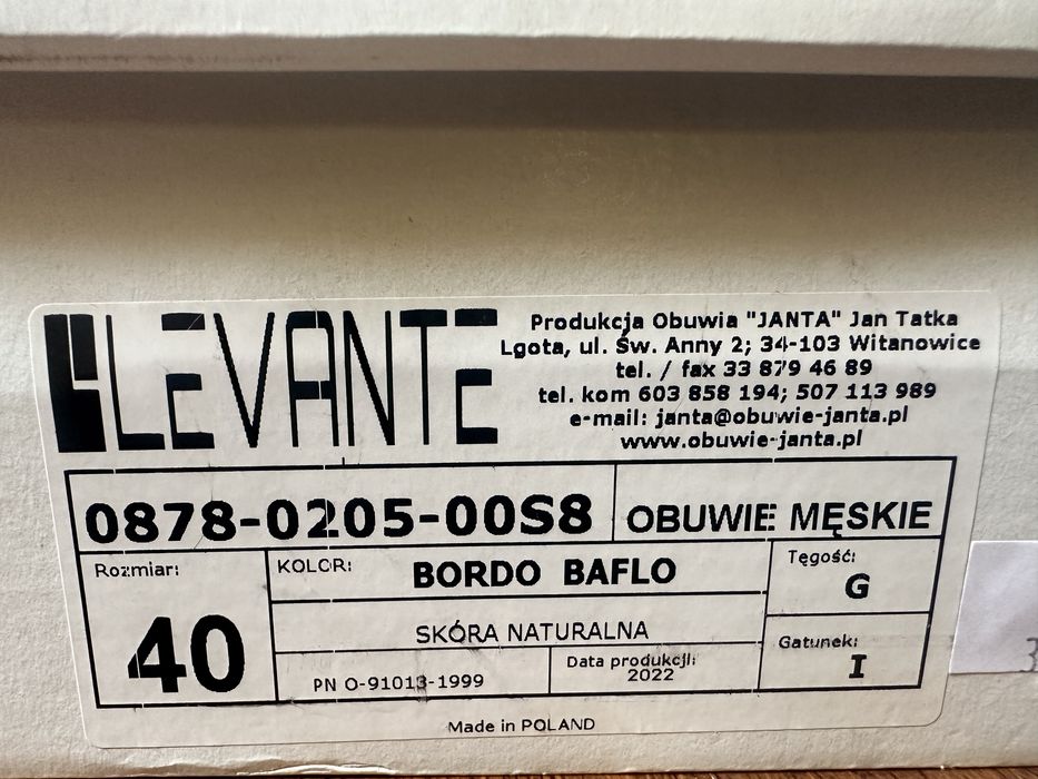 Nowe eleganckie buty męskie, wizytowe bordowe skóra naturalna R. 40