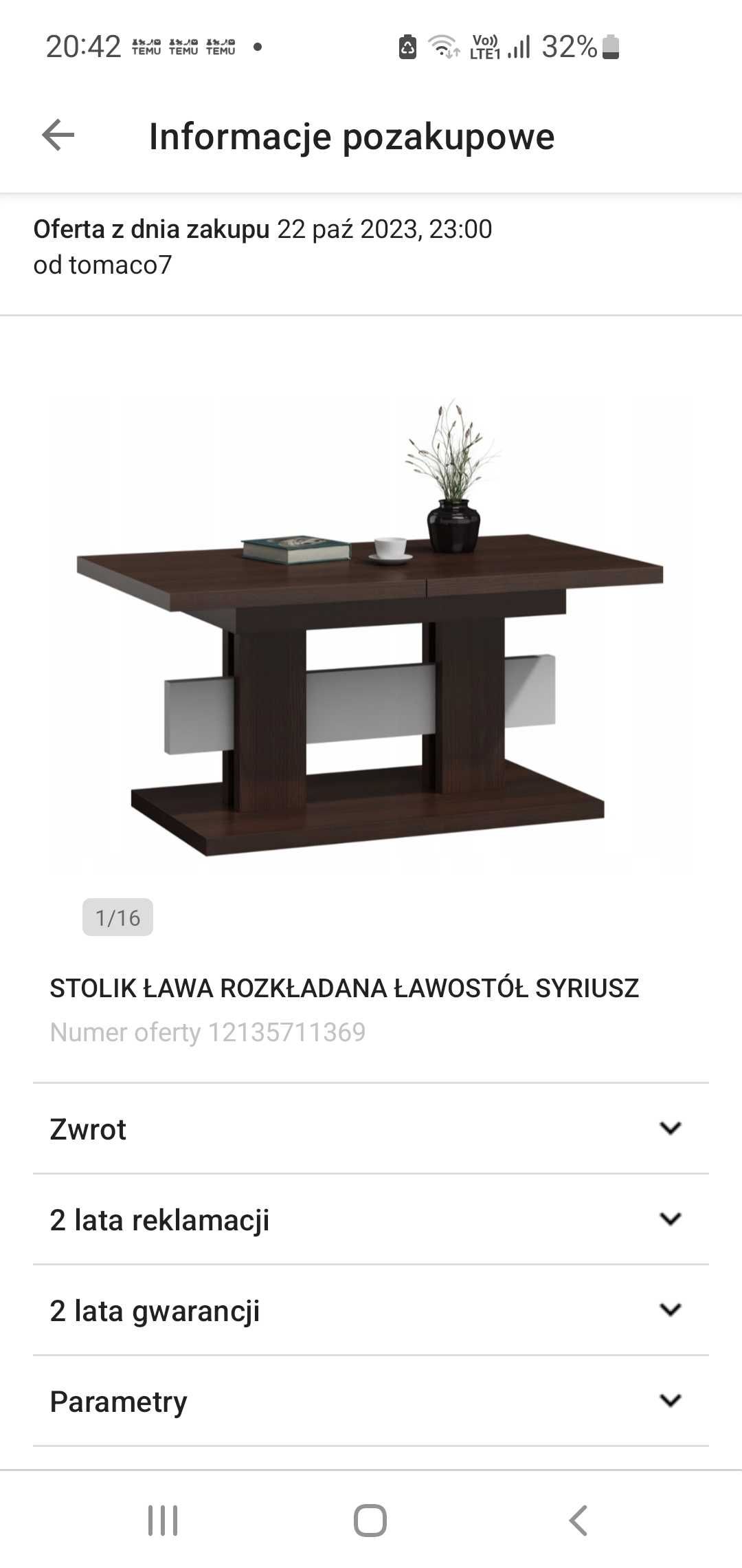 Stół rozkładany ciemnobrązowy