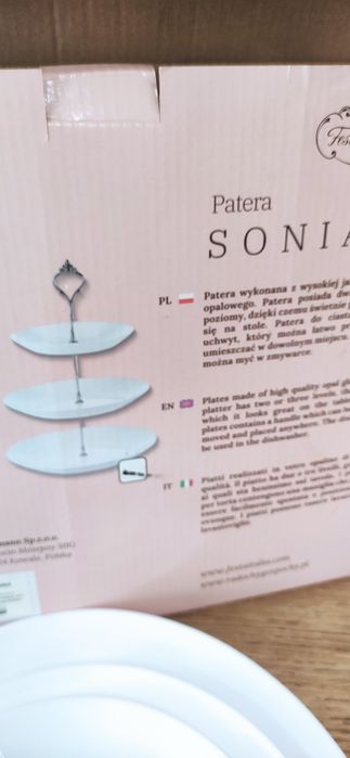 Patera 3 poziomy Sonia porcelana biala