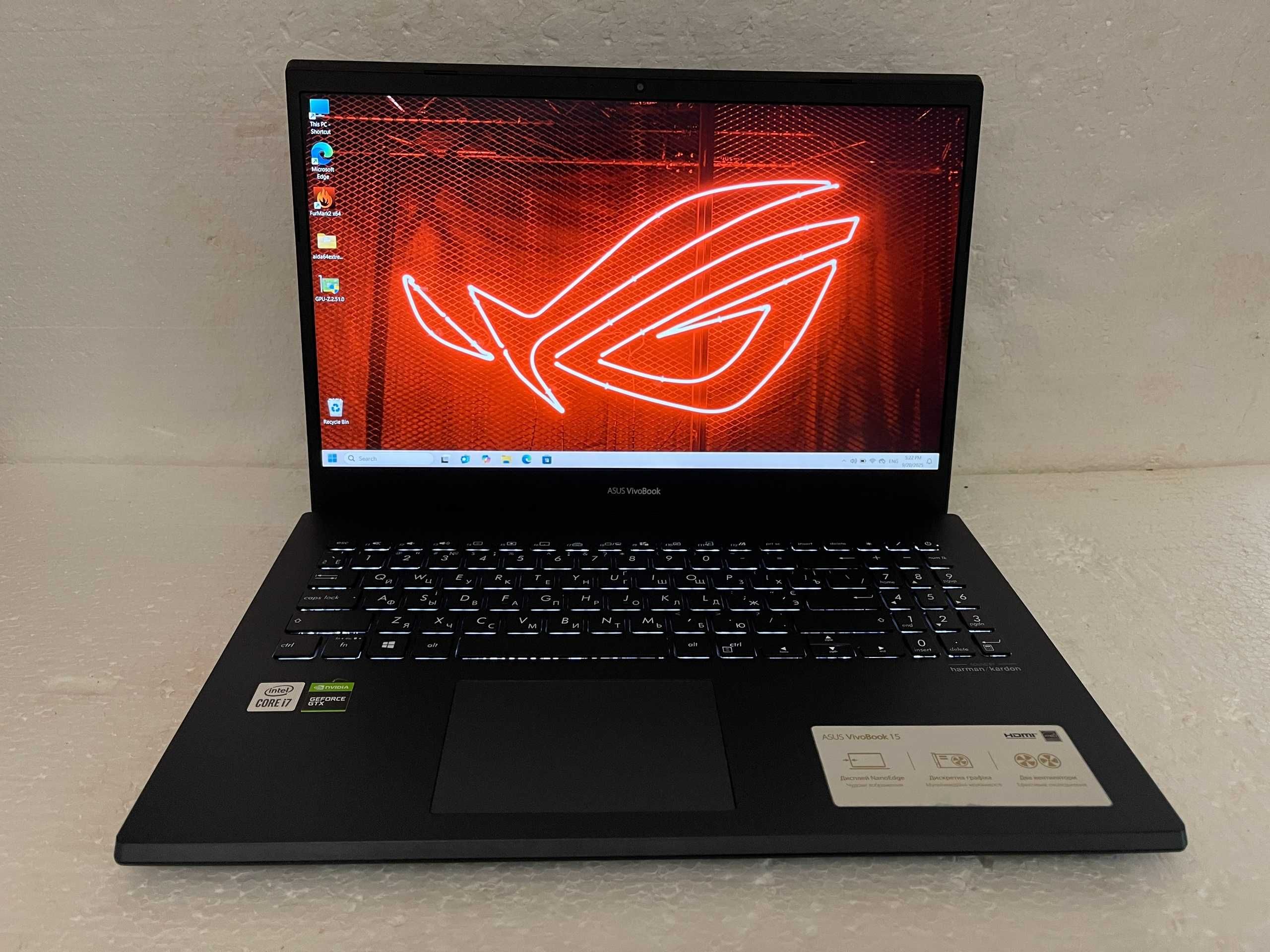 Игровой ASUS X571L /Core i7 10870H на 16" ЯДЕР/ 16 RAM/ GTX 1650/GDDR6