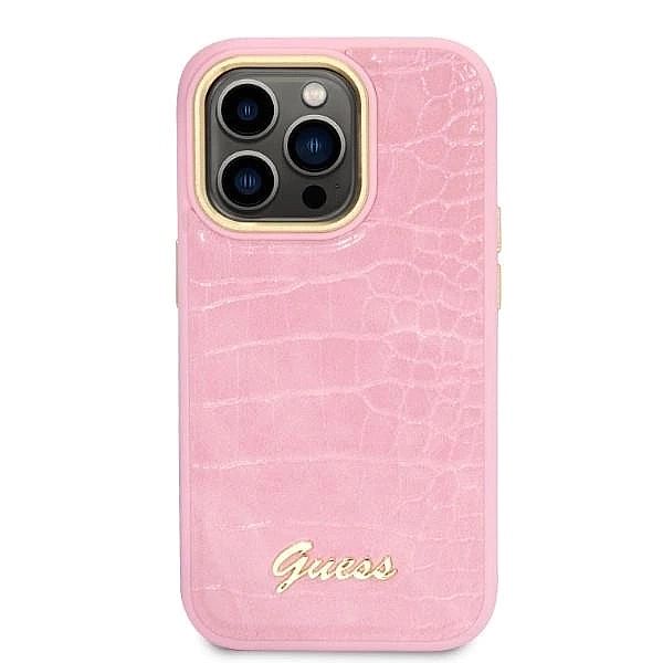 Etui Guess Croco Collection na iPhone 14 Pro - różowe