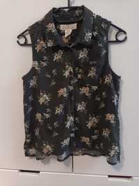 H&M bluzka koszula bez rękawów, letnia, czarna w kwiaty, r. 158