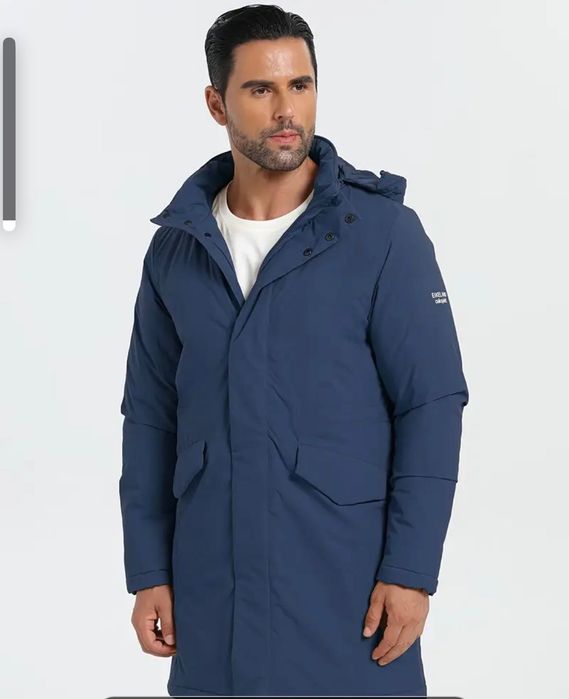 Нова Чоловіча модна  синя куртка з капюшоном - вітрозахисна тепла