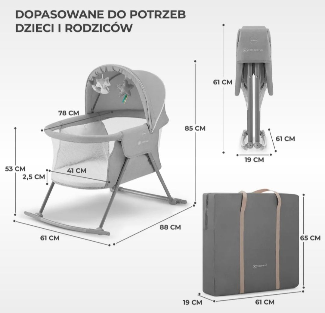 Leżaczek kołyska łóżeczko turystyczne 3w1 Kinderkraft