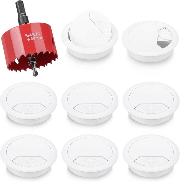 8 sztuk przepustów kablowych biurkowych z piłą otworową 60 mm