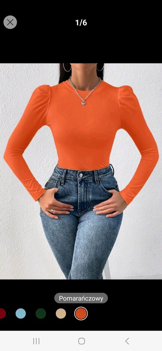 Nowa bluzka damska pomarańczowa neonowa z bufkami z długim rękawem 36