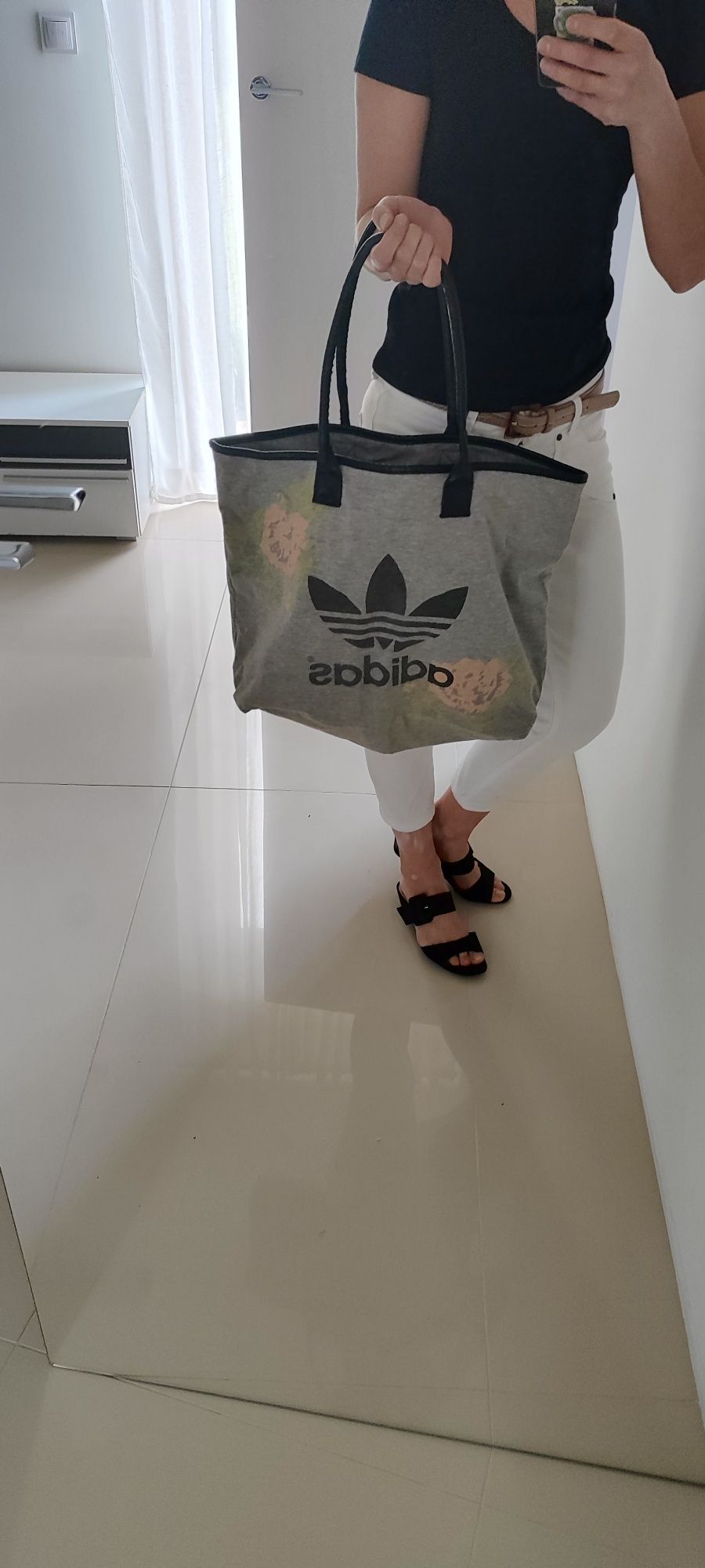 Torebka shopper na ramię duża adidas klapki gratis