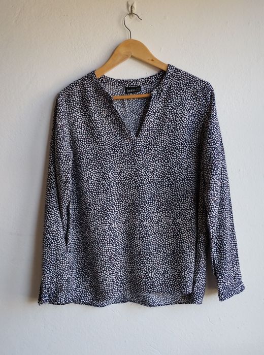 Koszula damska długi rękaw bluzka we wzorek czarna L 40 elegancka