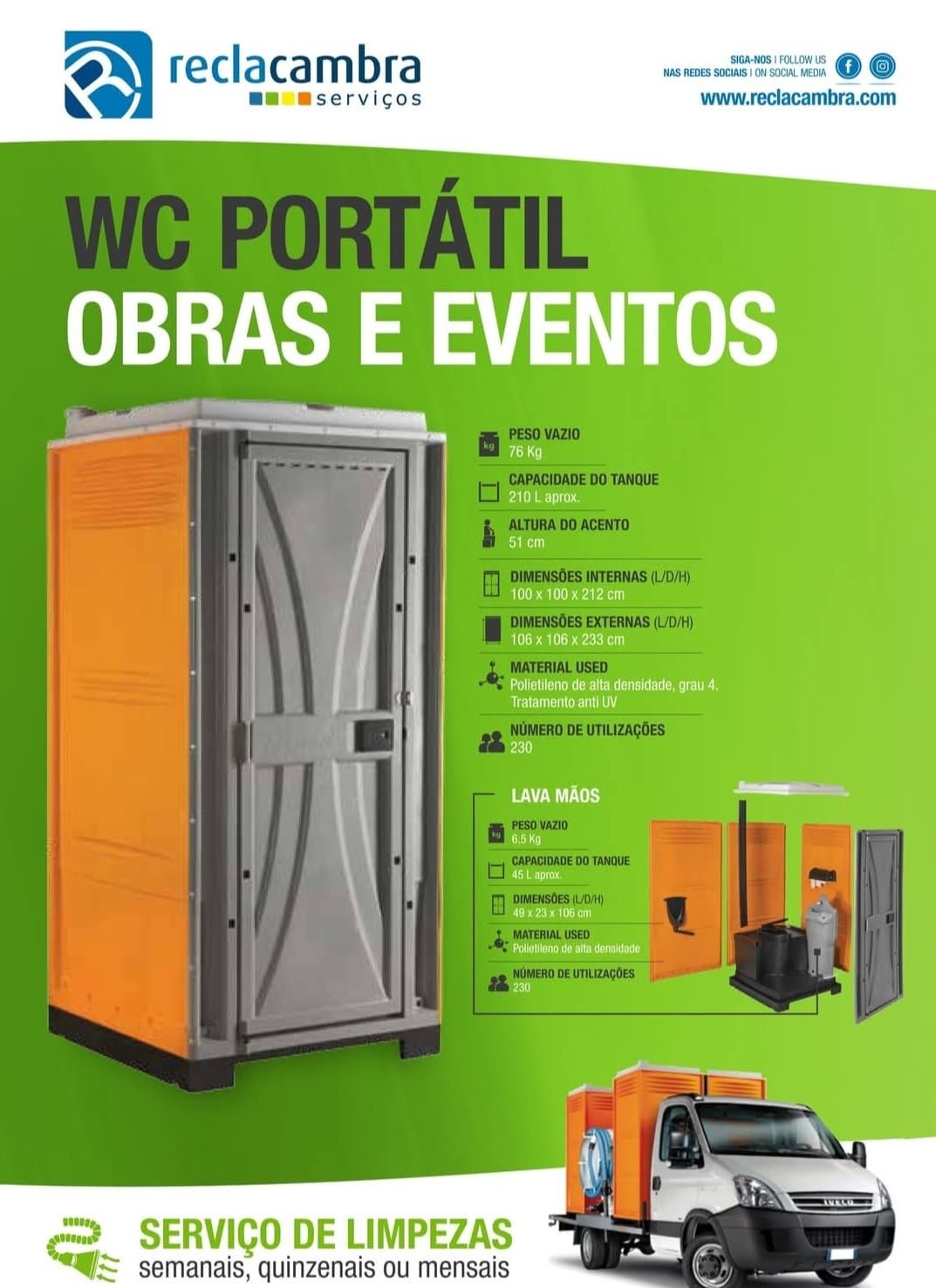 Aluguer Wc Sanitários para Obras e Eventos
