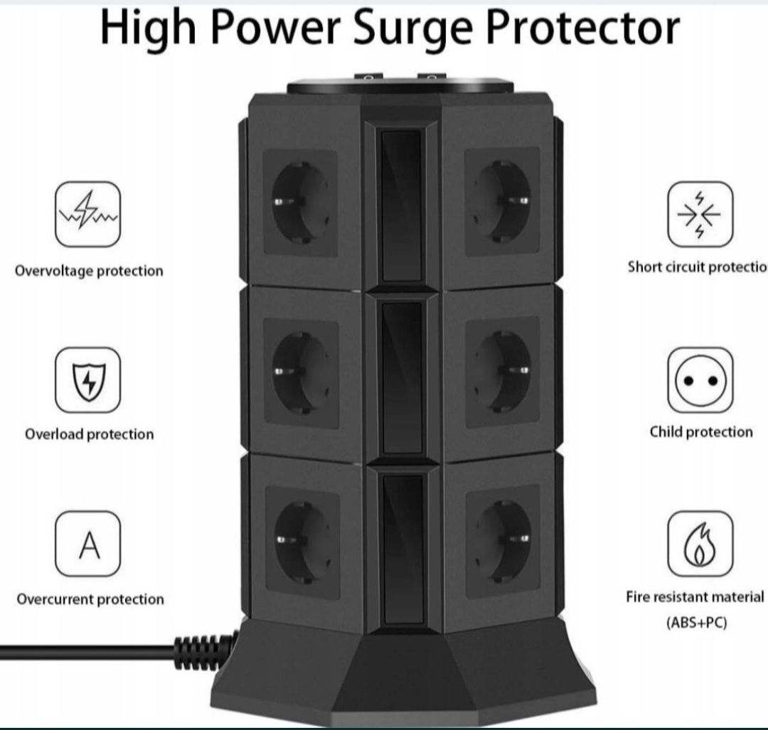 Listwa Zasilajaca HOVNEE 12 gniazd, 2500W 10A USB