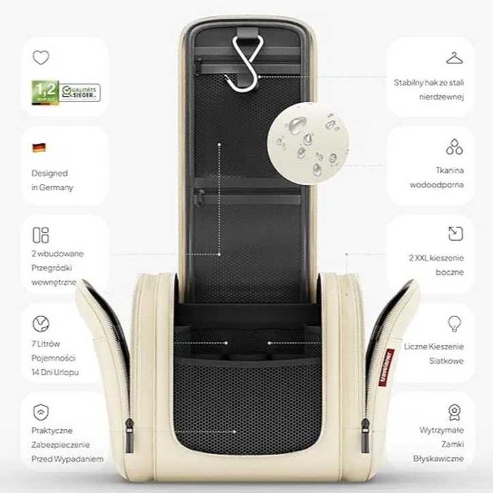 Pojemna, Podróżna Kosmetyczka Nowoczesny Design, do zawieszenia