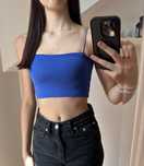 Granatowy damski crop top na ramiączkach na lato letni XXS 32 Sinsay