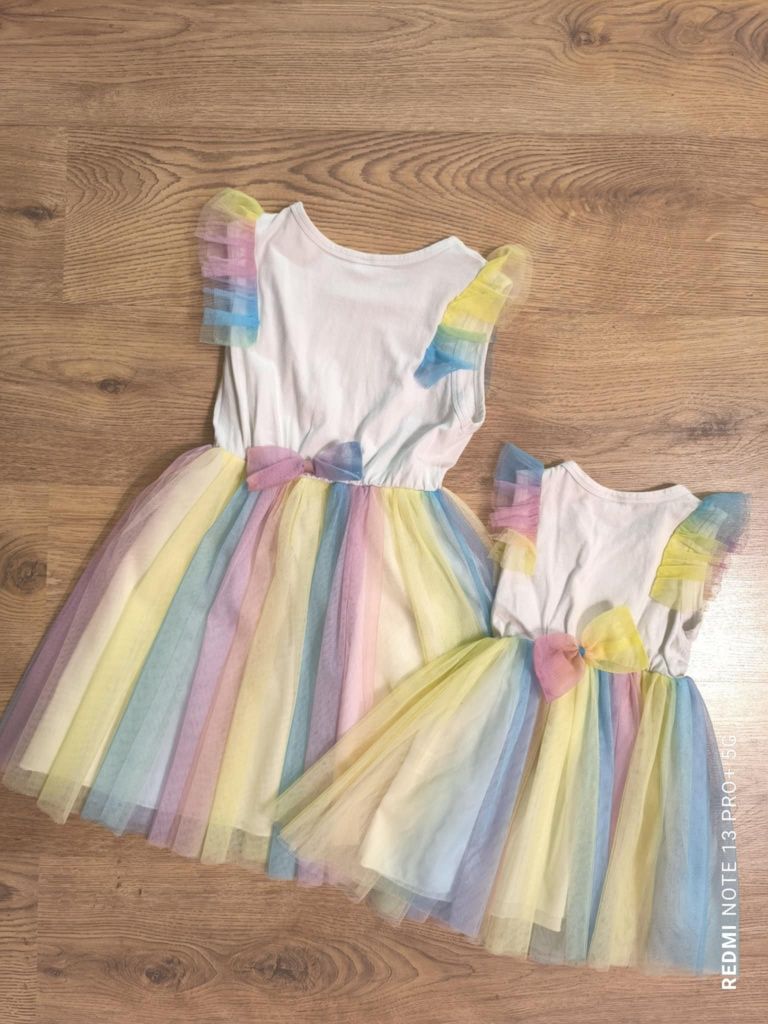 Zestaw sukienek dla sióstr na lato letnie sukienki r. 90 i 130