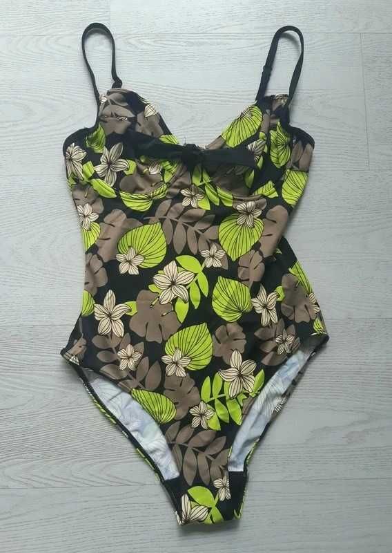 Strój kostium kąpielowy Cannelle bikini France 40,L miseczka C liście