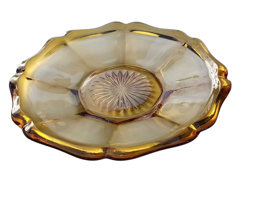 Stara szklana patera talerz misa ozdobna w kolorze miodowym lata 30