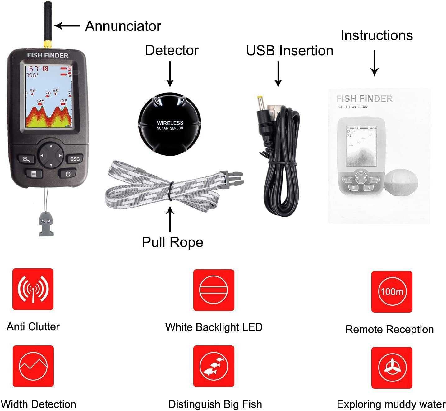 Nowa Echosonda sonar 100m fish finder deeper echo