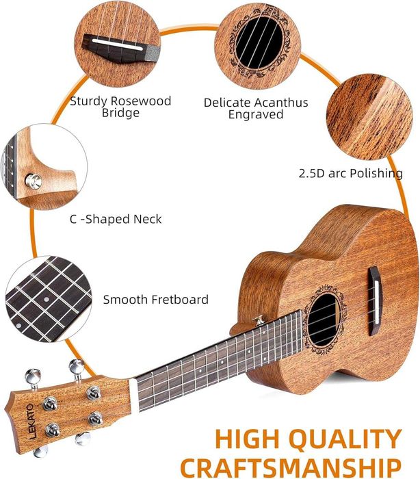 Lekato Ukulele 23 calowe profesjonalne koncertowe z pokrowcem
