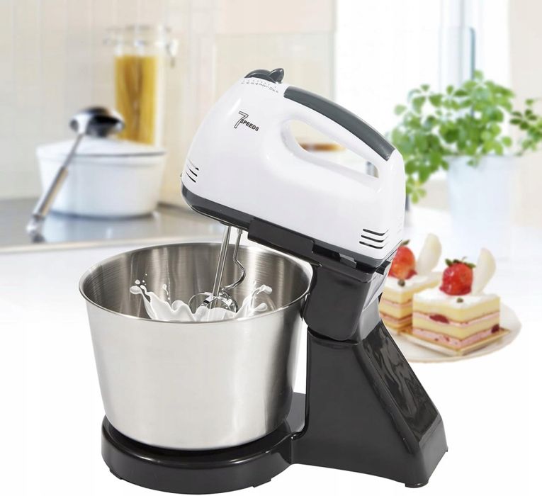 Mikser Ręczny Robot Kuchenny Z Misą Stojakiem 4 Końcówki 7 Biegów Nowy