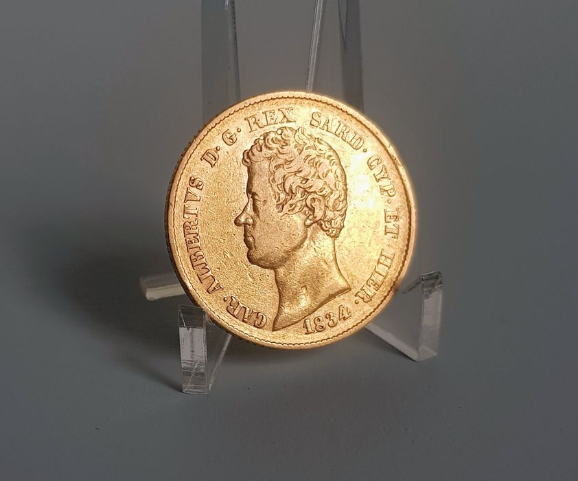 ZŁOTA MONETA 20 lirów Królestwo Sardynii 1834r Albert