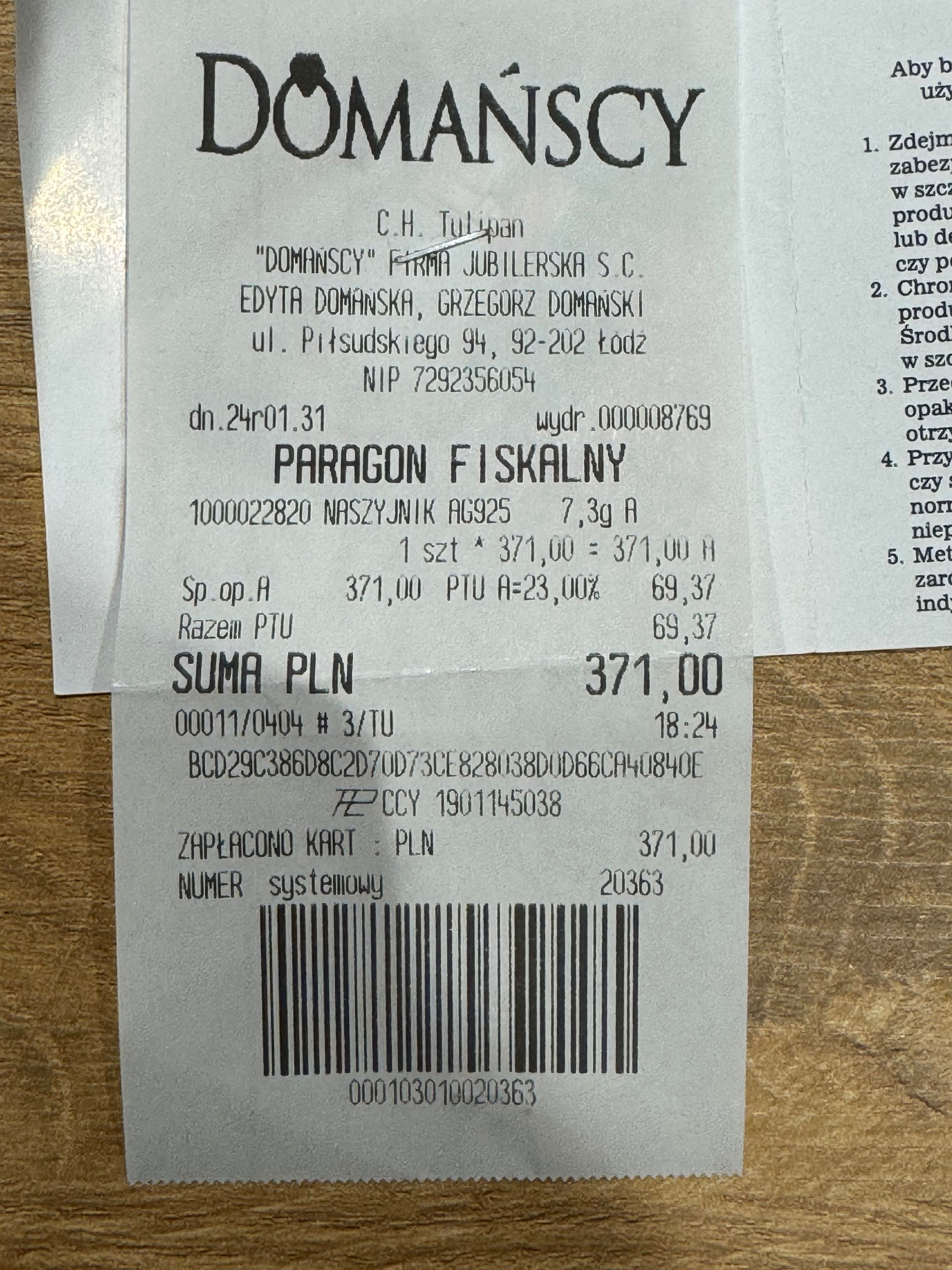 Srebrny pozłacany łańcuszek Domańscy