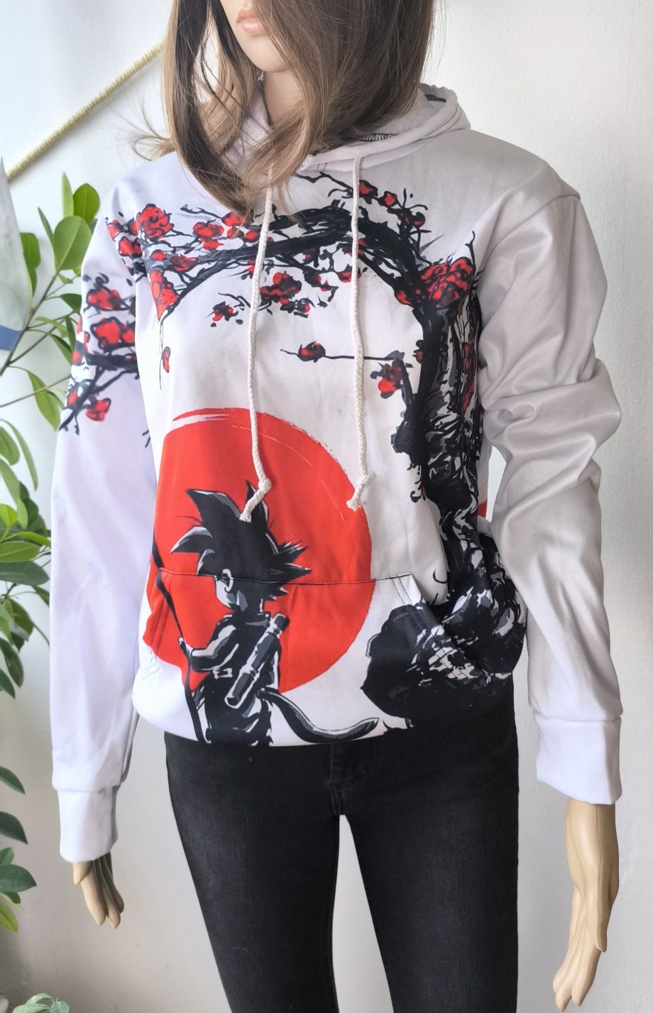 Nowa bluza z kapturem, nadruk inspirowany anime, rozmiar S
