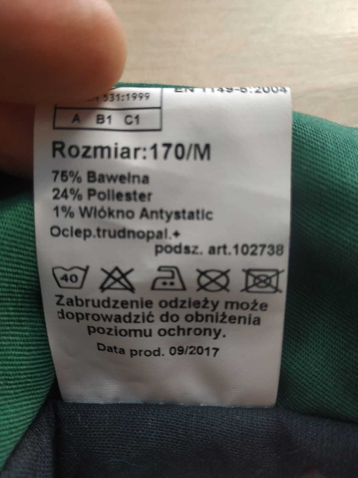 Spodnie , ogrodniczki, robocze. trudnopalne, zielone i szare.