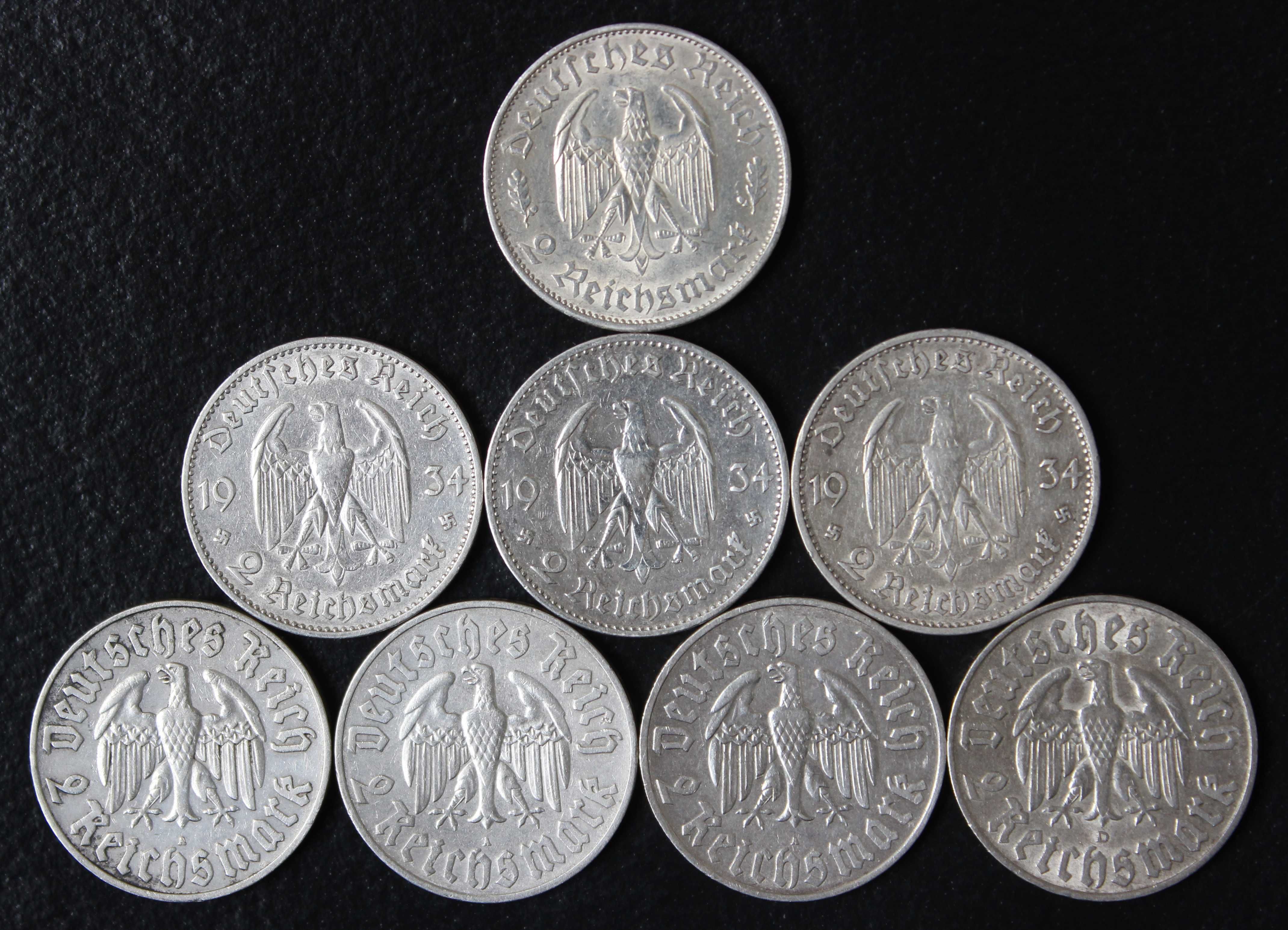 монета 2 марки 1933,1934,1936,1937,1938,1939,серебро