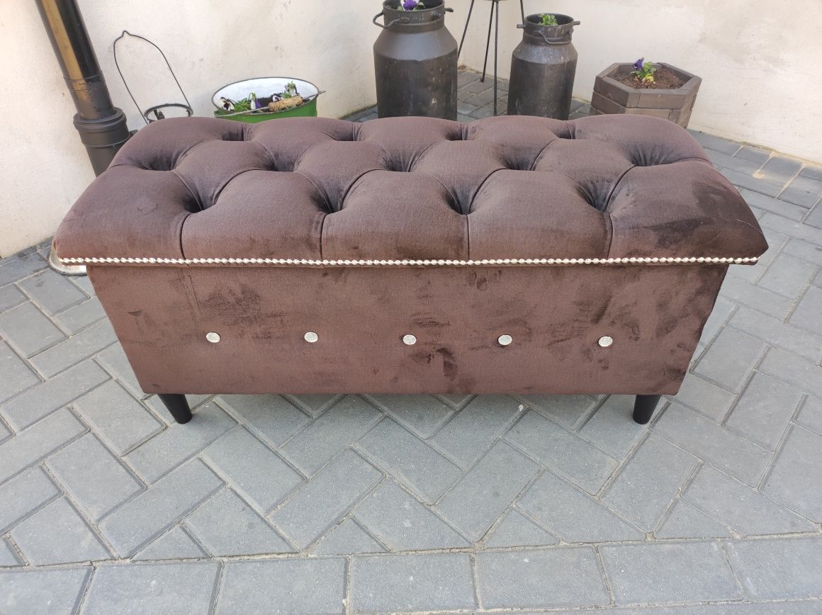 Duża Pufa 100x40 pikowana ławka kufer Glamour Chesterfield cyrkonie