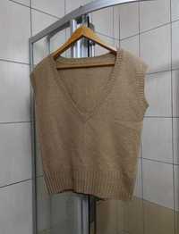 wełniany bezrękawnik sweter sweterek wełna XL L beżowy classic sport r