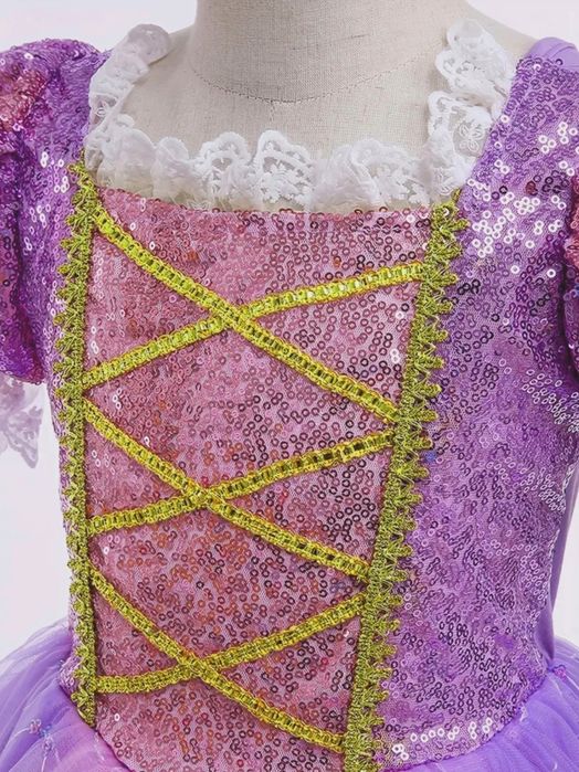 NOWY 104 110 Strój Księżniczka Roszpunka Kwiaty Akcesoria Sukienka Suk