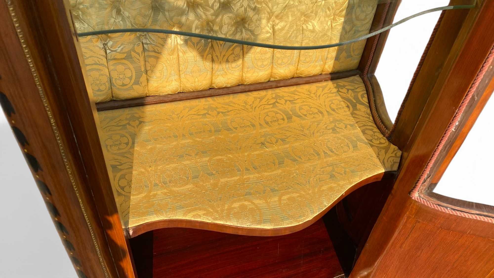 Zaokrąglona witryna gablota w stylu Empire, intarsje, złocenia