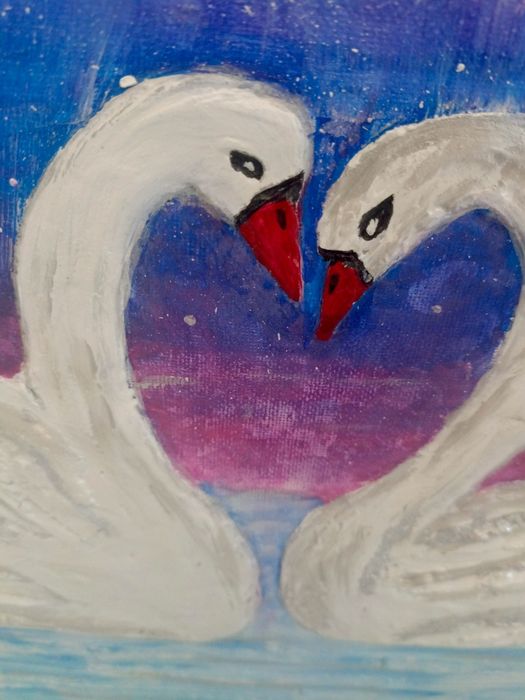 Obraz łabędzie strukturalny rękodzieło akryle