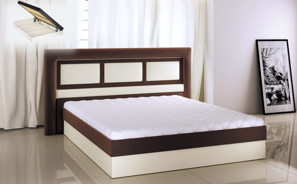 Łóżko tapicerowane z pojemnikiem szare 140x200 M&K foam Koło