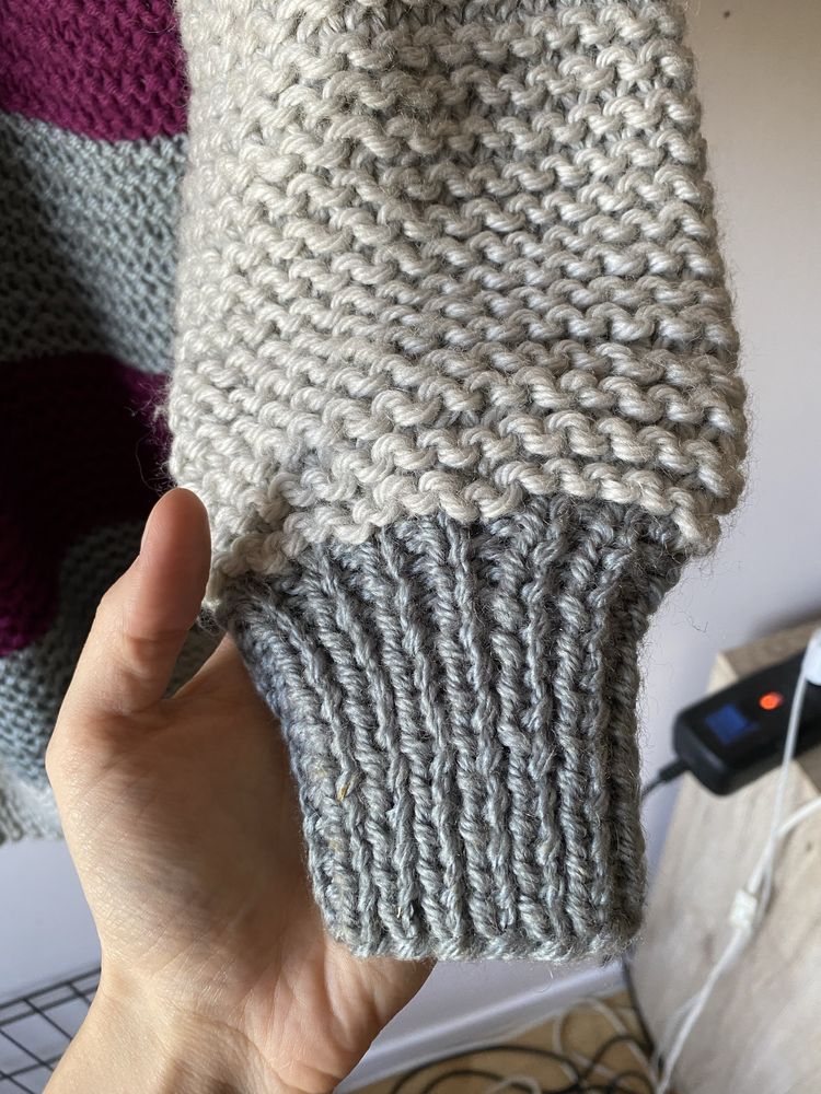 Długi gruby splot wełniany sweter sweterkowa sukienka pasy handmade