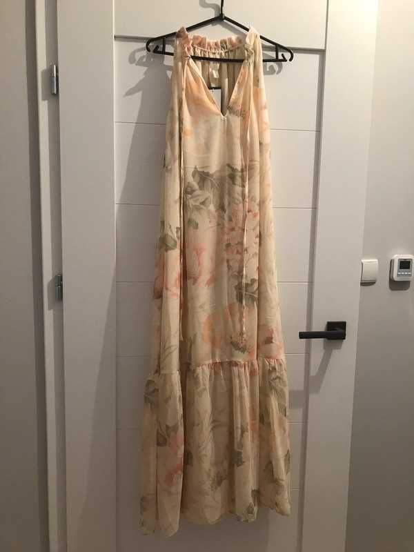 Długa sukienka H&M S M pastelowe kwiaty nowa