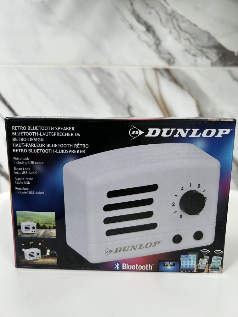 Głośnik retro Bluetooth biały firmy Dunlop