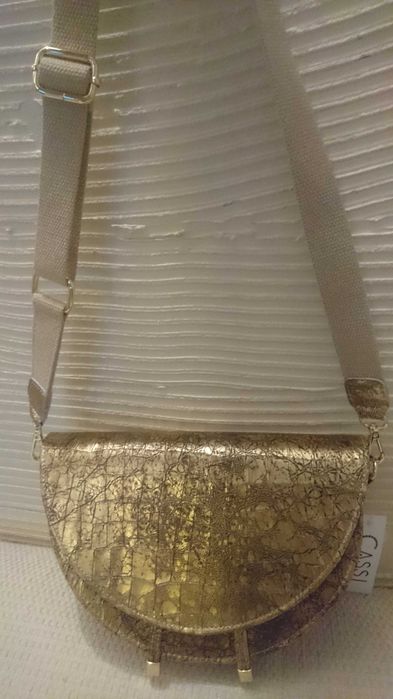 Nowa torebka CASSI włoska skórzana złota listonoszka