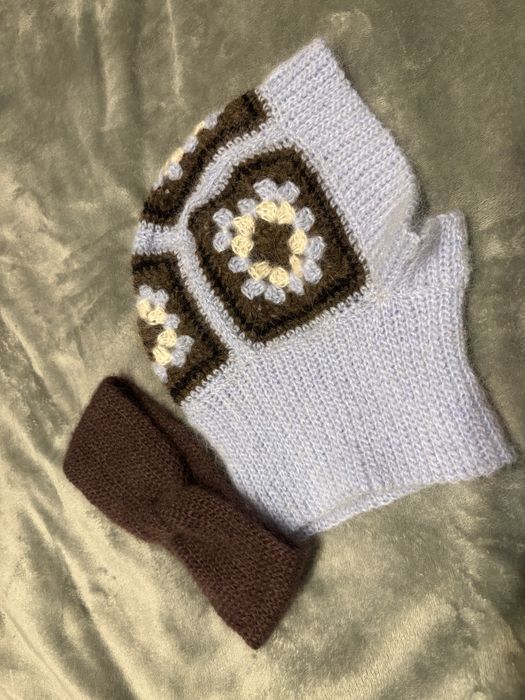 Вʼязана шапка з горлом і тепла полоска на голову хендмейд