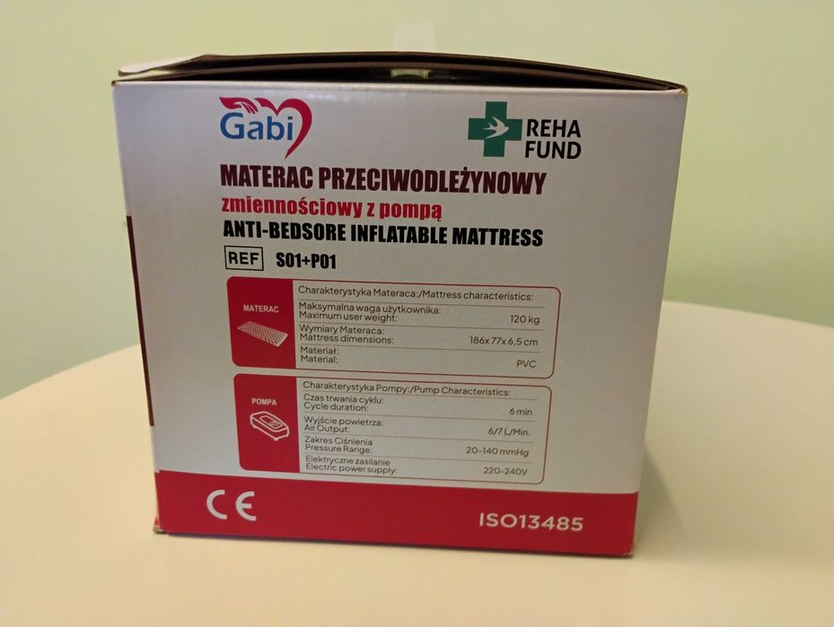 Materac przeciwodleżynowy rurowy zmiennociśnieniowy z pompą
