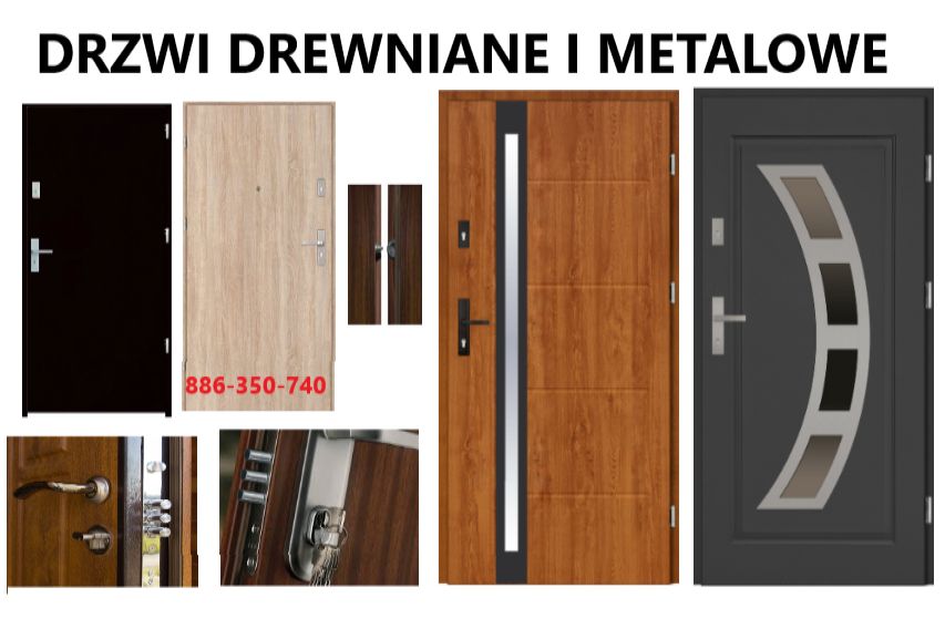 Drzwi wejściowe zewnętrzne z montażem do mieszkania drewniane, stalowe