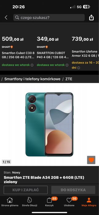 Sprzedam nowy SMARTFON ZTE BLADE A34 2GB +64 GB LTE