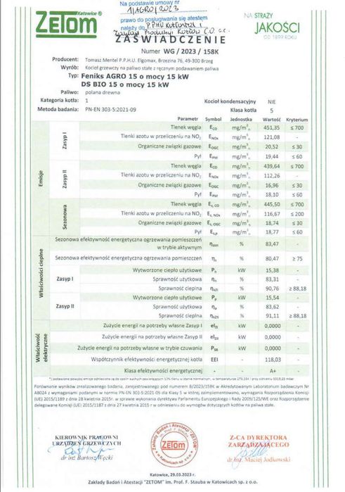 Kocioł spalania drewna Feniks AGRO 15kW ECODESIGN 5 Klasa Lista ZUM