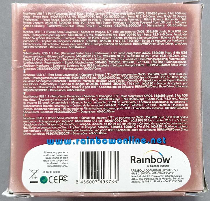 Webcam (Câmara de internet USB) da marca Rainbow com Microfone