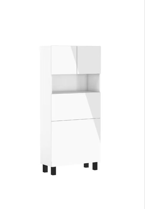 Biały regał z rozkładanym biurkiem POŁYSK