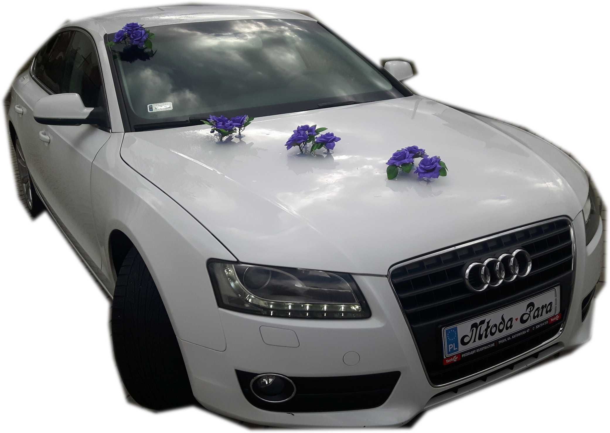 CIEMNY FIOLET Ozdoba na auto samochód do ślubu.Dekoracje 152