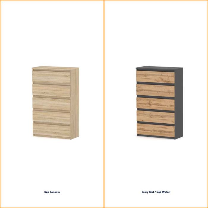 Komoda Nowoczesna Do Salonu Hugo 70cm Wysoka Szafka 5 Szuflad Biała